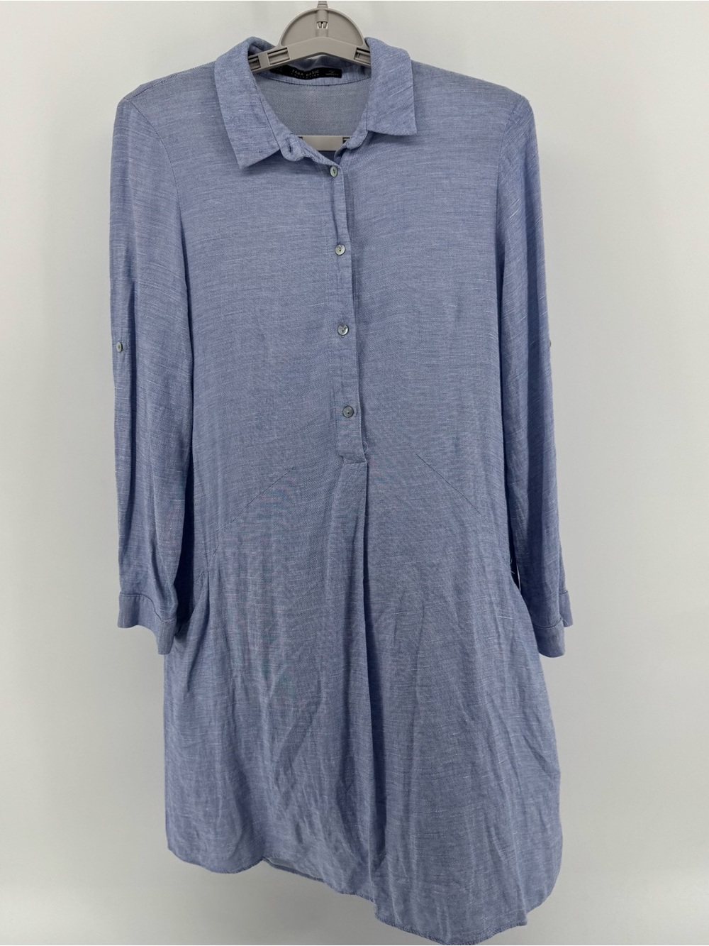 Sara Basic Women’s Size Small Light Blue Linen-Blend Top